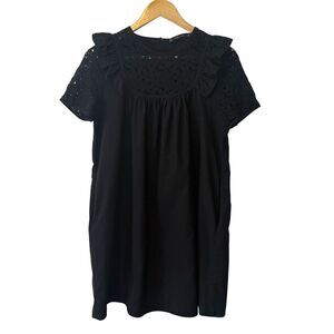 Zara Basic Black Lace Ruffle Babydoll Short Sleeve Dress Pockets Size Small